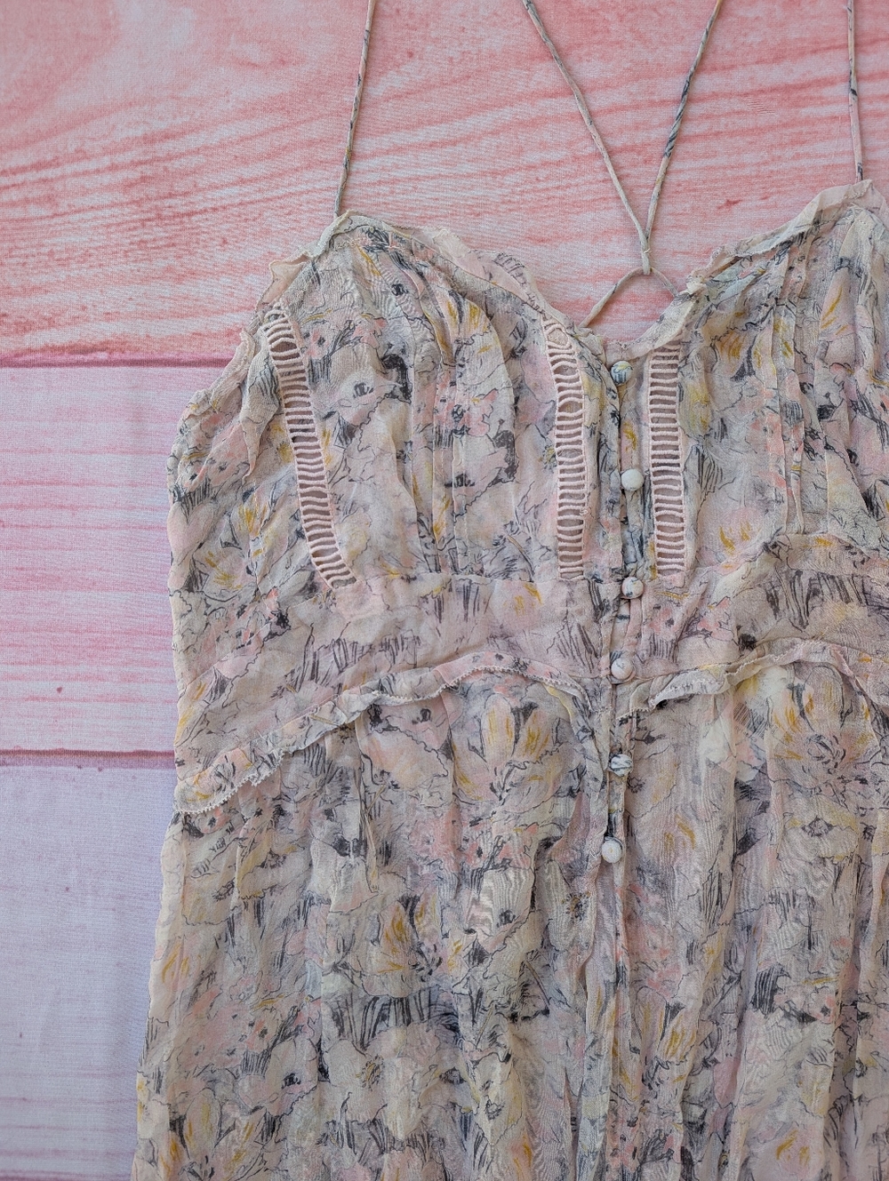 NWT By Anthropologie Pink Floral Sheer Curtain Top Large - Picture 9 of 16